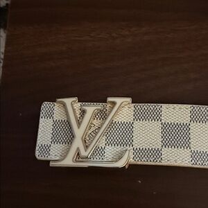 Louis Vuitton Beige and Gold Checkered Belt